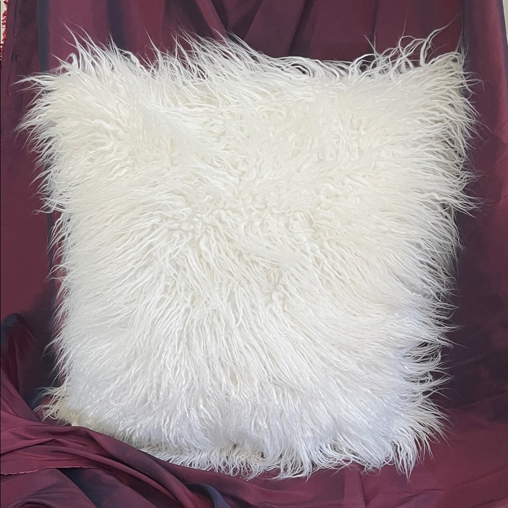 Fluffy Large Shag White Throw Pillow